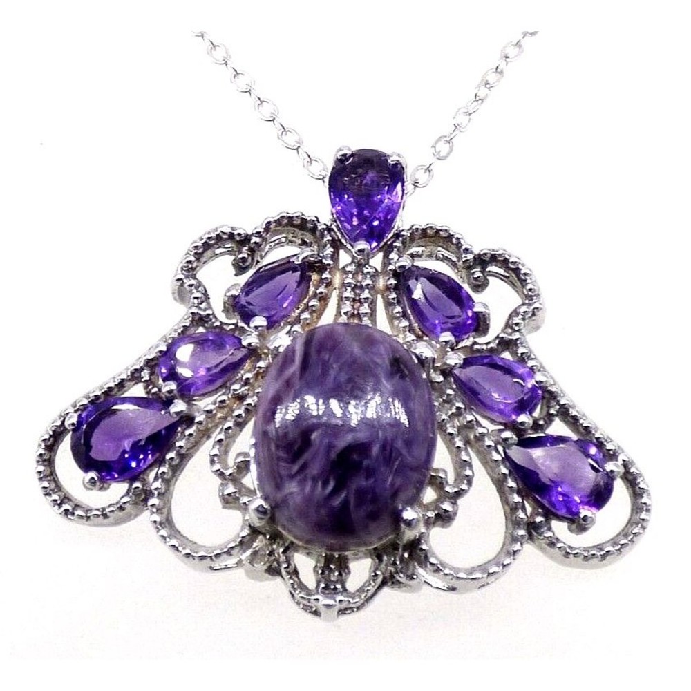 Chuck Clemency Purple Amethyst Pendant Necklace STS 925 Sterling India Sparkly!